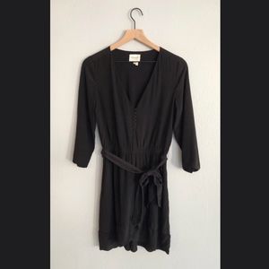 Sezane Black Silk Faux Wrap Dress